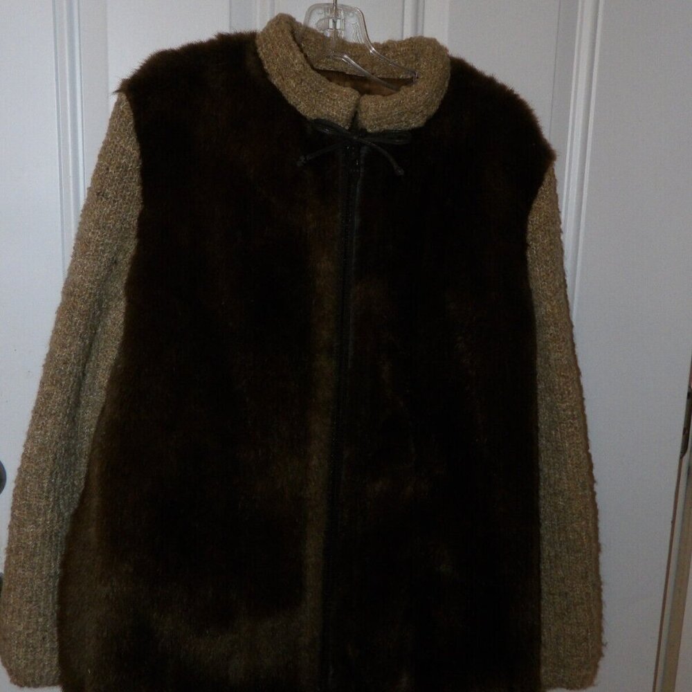 Vintage D’Esprit Dubrowsky & Perlbinder Faux Fur Brown Sweater Sleeves Jacket - Picture 4 of 6